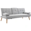 Image de HOMCOM Canapé convertible 3 places design scandinave inclinaison dossier réglable 3 niveaux 2 porte-verres bois massif lin gris clair