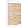 Image de HOMCOM Armoire à Chaussures Meuble rangement Chaussures 2 Portes abattantes 2 Compartiments, tiroir, Plateau en Verre - Bois chêne Blanc