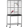 Image de PawHut Cage Oiseaux Portable Noir Gris 4 Mangeoires 4 Perchoirs 81x48x163cm Aosom France