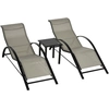 Image de Outsunny Lot de 2 bains de soleil design contemporain table basse plateau verre trempé métal époxy textilène gris