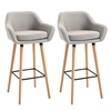 Image de HOMCOM Lot de 2 tabourets de bar pour salle à manger beige 55L x 48l x 100H cm lin, garnissage mousse, métal, bois de hêtre HOMCOM