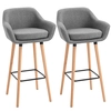 Image de HOMCOM Tabourets de Bar Design scandinave - Lot de 2 chaises de Bar Grand Confort avec Repose-Pieds et accoudoirs - Bois de hêtre Lin Gris foncé