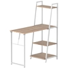 Image de HOMCOM Bureau pliable rabattable - bureau bibliothèque 2 en 1 - 4 étagères - imitation bois chêne clair métal blanc