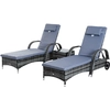 Image de Outsunny Ensemble 2 chaises longues et table basse bain de soleil résine tressée dossier inclinable 5 positions 2 roulettes cadre acier noir