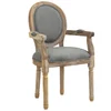 Image de HOMCOM Chaise de Salle à Manger Chaise de Salon médaillon Style Louis XVI Bois Massif patiné sculpté Tissu Lin Gris