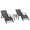 Image de Outsunny Lot de 2 bains de soleil design contemporain table basse plateau verre trempé métal époxy textilène noir