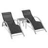 Image de Outsunny Ensemble 3 pièces de jardin bain de soleil lot de 2 chaises longues 1 table basse max. 120 kg 59 x 169 x 66 cm argenté
