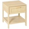 Image de HOMCOM Table de chevet table de nuit design cosy naturel avec façade de tiroir en cannage de rotin dim. 40L x 40l x 48H cm bois clair