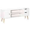 Image de HOMCOM Meuble TV banc TV style scandinave placard 2 niches 2 tiroirs passe-fils panneaux particules blanc bois pin