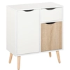 Image de HOMCOM Meuble de rangement design scandinave 2 placards tiroir coulissant pieds bois massif pin panneaux particules blanc chêne clair