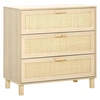 Image de HOMCOM Commode Bois Naturel Rotin Élégante 3 Tiroirs Design Moderne 71,5x34x10cm Aosom France