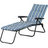 Image de Outsunny Bain de soleil pliable transat inclinable 6 positions grand confort avec matelas + accoudoirs acier polyester gris rayé bleu et blanc