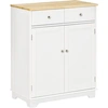 Image de HOMCOM Buffet multi-rangement 2 portes avec étagère réglable 2 tiroirs coulissants MDF plateau bois d'hévéa