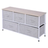Image de HOMCOM Commode meuble de rangement 100 x 30 x 54 cm 5 tiroirs non-tissés gris structure acier blanc bois clair