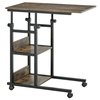 Image de HOMCOM Table d'appoint Bout de canapé Table roulante Table de Lit pour Ordinateur Portable Hauteur réglable 2 étagères intégrées cadre métal Marron