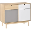 Image de HOMCOM Buffet de Cuisine Commode de Chambre scandinave 2 placards tiroirs coulissants en Bois Multicolore Blanc Gris Clair