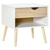 Image de HOMCOM Table de Chevet Moderne Chêne Blanc Tiroir et Niche Pieds Bois Massif 50x39x51cm Aosom France