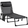 Image de Outsunny Chaise longue pliable inclinable 5 niveaux têtière amovible pochette latérale intégrée revêtement textilène acier dim. 185 x 58 x 30 cm noir
