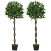 Image de Outsunny Lauriers artificiels topiaires 1,20H m Lot de 2 lauriers Boules artificiels 741 Feuilles réalistes par Pied Tronc Liane Pot Inclus Noir Vert