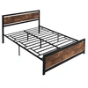 Image de HOMCOM Cadre du lit double pour matelas dim. 167 x 200 cm lit pour 2 personnes adultes enfants style industriel acier brun avec veinage et noir