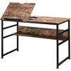 Image de HOMCOM Table à dessin table d'ordinateur avec plateau inclinable 15 niveaux et étagère de rangement cadre en métal marron rustique