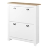Image de HOMCOM Armoire à chaussures pour chaussures entrée 2 portes abattantes 2 compartiments avec séparation réglable panneaux MDF blanc et chêne