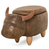 Image de HOMCOM Tabouret de rangement buffle animaux repose-pieds mignon amusant pour enfant bois d'hévéa tissu avec tapis antidérapant marron