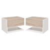 Image de HOMCOM Ensemble de 2 table de chevet murale avec tiroir et étagère style élégant et moderne en panneau de particules 46 x 30 x 30 cm chêne et blanc