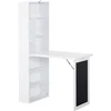 Image de HOMCOM Bureau Mural Pliable Table Murale Rabattable Suspendue sur Pied avec bibliothèque Tableau à Craie intégré Panneaux Particules Blanc