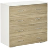 Image de HOMCOM Commode de rangement 4 tiroirs 76 x 35 x 72 cm blanc et couleur bois