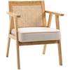Image de HOMCOM Fauteuil lounge chaise de salle à manger style rustique dossier en rotin naturel pour cuisine salon chambre 63 x 69 x 78 cm bois naturel