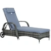 Image de Outsunny Transat bain de soleil grand confort : matelas, têtière, inclinaison réglable multipositions, accoudoirs, roulettes résine tressée gris
