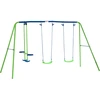 Image de Outsunny Balançoire 3 agrès portique avec 2 balançoires et face à face métal époxy anticorrosion PE 2,8L x 1,4l x 1,78H m bleu vert