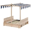 Image de Outsunny Bac à sable carré en bois pour enfants dim. 106L x 106l cm avec bancs et couvercle - auvent réglable-AOSOM.fr
