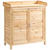 Image de Outsunny Armoire de jardin sur pied placard avec double porte et étagère interne en bois massif sapin pré-huilé dim. 83L x 40l x 92H cm naturel