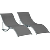 Image de Outsunny Lot de 2 bains de soleil pliable transat 2 places chaise longue double revêtement textilène structure alu. 165 x 61 x 63 cm gris foncé
