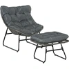 Image de Outsunny Fauteuil relax chaise de jardin avec repose-pieds en métal époxy et résine tressée aspect rotin avec coussins moelleux - gris