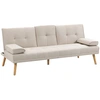 Image de HOMCOM Canapé convertible 3 places design scandinave inclinaison dossier réglable 3 niveaux dossier 2 porte-verres bois massif lin beige