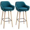 Image de HOMCOM Tabourets de Bar Design scandinave - Lot de 2 tabourets de Bar Grand Confort avec Repose-Pieds et accoudoirs - Bois d'hévéa Lin bleu