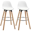 Image de HOMCOM Lot de 2 tabourets de bar, chaises de bar en PU avec dossier et repose-pieds, assise rembourrée 69 cm, pieds en bois, style moderne, tabourets hauts pour cuisine, salle à manger, salon, blanc