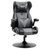 Image de Vinsetto Chaise de gaming ergonomique avec base ronde hauteur réglable accoudoir relevable coussins tétière et lombaires PU gris noir
