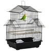 Image de PawHut Cage à oiseaux design maison mangeoires perchoirs 3 portes plateau excrément amovible + poignée transport noir