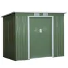 Image de Outsunny Abri & Cabane de Jardin en Métal 1.12m² avec Toit en Pente, 2 Portes Coulissantes et Fondation 213x130x173 cm, Vert Aosom France