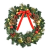 Image de HOMCOM Couronne de Noël artificielle lumineuse avec 20 LED de 60 cm - décorée de houx et de pommes de pin