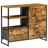 Image de HOMCOM Meuble de rangement, commode, Buffet de rangement style industriel 4 tiroirs en tissu pliables 2 étagères métal et bois - 84 x 30 x 71,5 cm