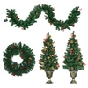 Image de HOMCOM Lot de 4 pièces décoration de Noël lumineuse couronne 2 sapins et guirlande