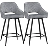 Image de HOMCOM Lot de 2 tabourets de bar chaises hautes effet velours et acier noir avec repose-pieds accoudoirs hauteur 67 cm gris