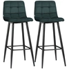 Image de HOMCOM Lot de 2 tabourets de bar 4 pieds en acier Chaise haute bar vert foncé Design Tabouret en velours capitonné hauteur 77 cm Aosom France