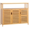 Image de HOMCOM Buffet meuble de rangement 3 portes ajourées et étagères en bambou 100 x 35 x 82 cm naturel