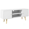Image de HOMCOM Meuble TV style scandinave 2 portes 2 niches passe-fils piètement bois pin panneaux blanc - 120 x 34 x 50 cm blanc